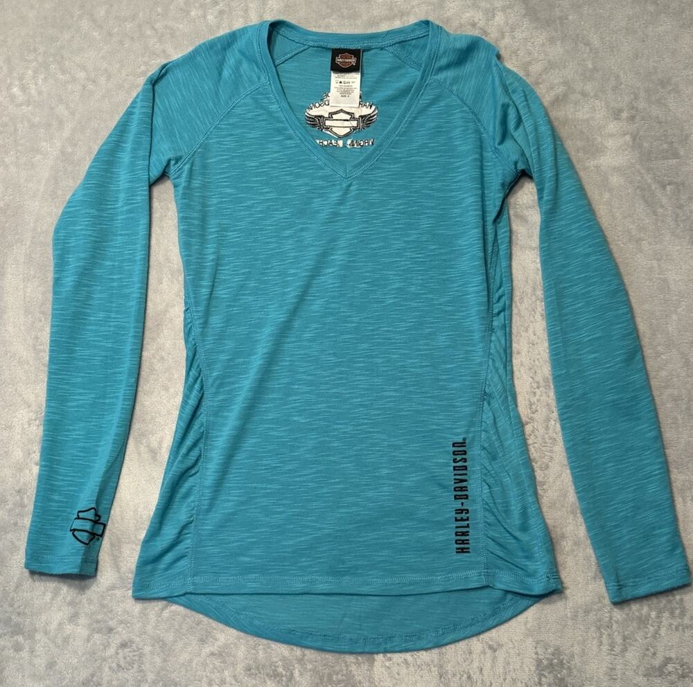 Women’s Harley Davidson Small S V Neck Long Sleeve Blue Southside Virgina Beach